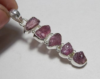 Rough Pink Tourmaline Gemstone Handmade 925 Sterling Silver Unique Pendant.