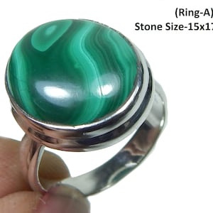 Malachite Gemstone Ring: 925 Sterling Silver, Handmade Boho Jewelry