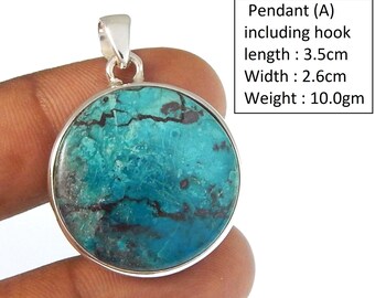Handmade Cabochon Chrysocolla Pendant: 925 Sterling Silver Jewelry