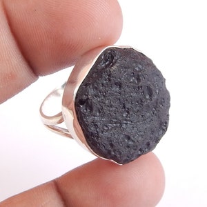 Black Tektite Ring, Natural Rough Black Tektite Ring, Everyday Jewelry, Boho Silver Ring, 925 Stamp Sterling Silver Ring, Birthday Gift.