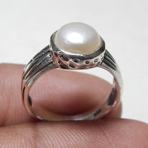 Cultured 8mm Round Pearl Ring, Silver Ring Gift, Birthday Gift, 925 Sterling Silver Handmade Designer Pearl Ring, Gift For Her.