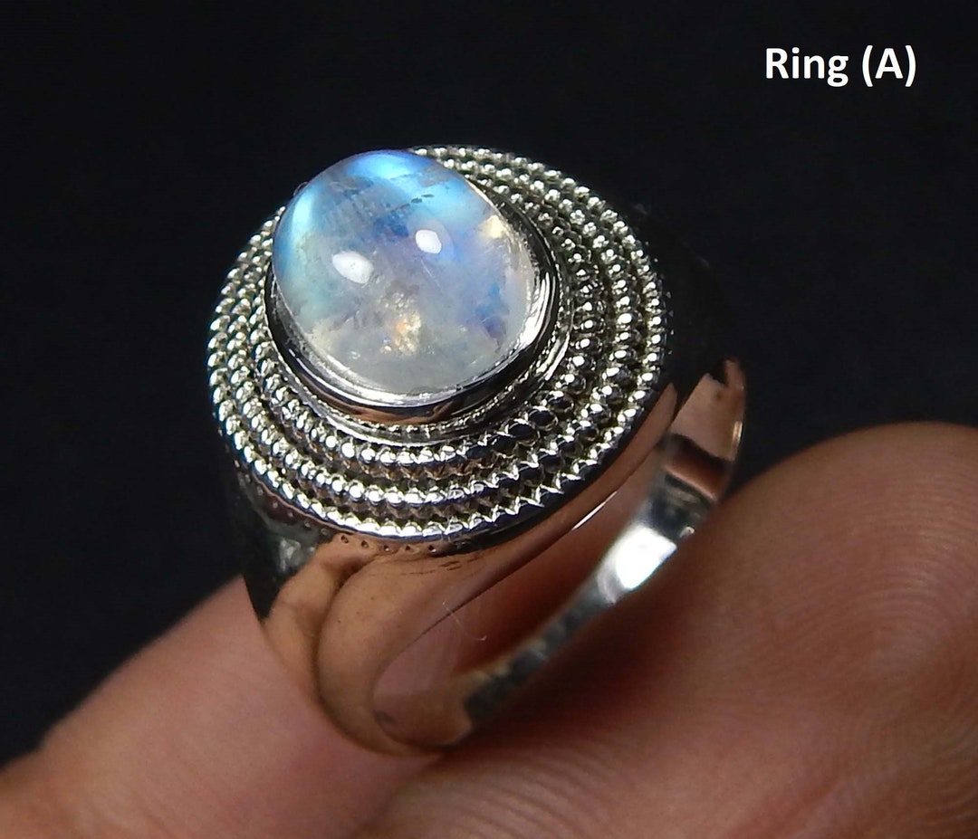Oval Rainbow Moonstone Ring, Sterling Silver, Handmade Design - Etsy