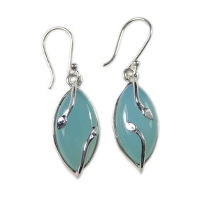 Aqua Chalcedony Earrings: Marquise 925 Sterling Silver Cabochon
