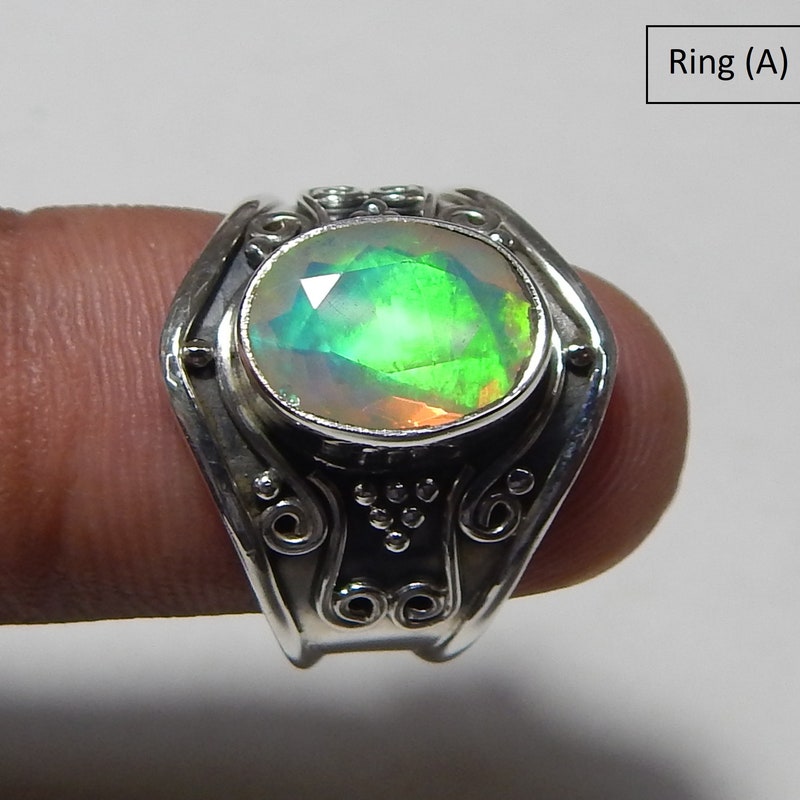 •FACETED ETHIOPIAN OPAL - ANTHER• decorative band silver ring (size 8.75)
