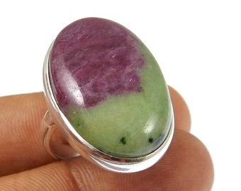 Oval Rubin Zoisit Ring: Handgemachtes 925 Sterling Silber Cabochon Geschenk
