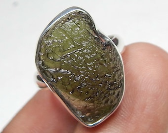 Rough Moldavite Ring: Handmade Sterling Silver, Czech Meteorite Stone