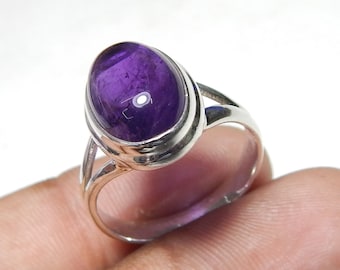 Cabochon Amethyst Ring, 9x13mm Oval Amethyst Gemstone, Split Shank Ring, Handmade Ring, Sterling Silver Ring, Ring For Men & Women.