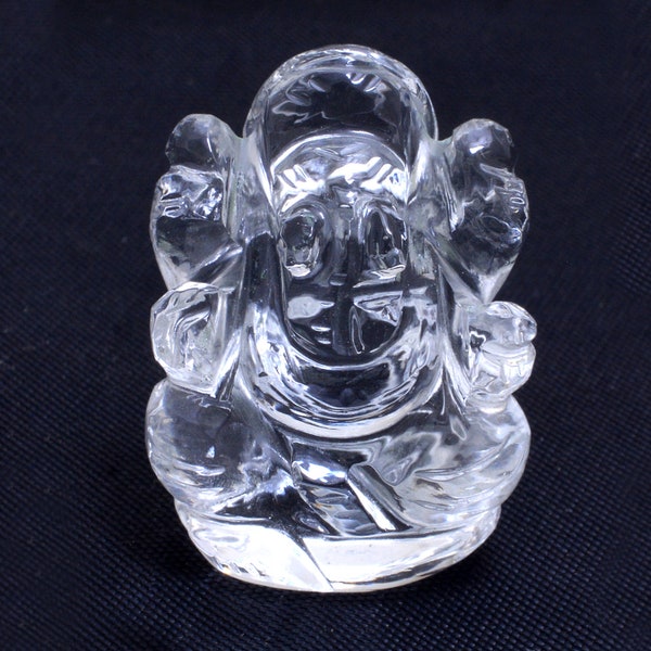 Natural Crystal Quartz Gemstone Ganesh Statue, Success and Good Luck Crystal Sculpture. Handcrafted Crystal Ganesh Statue.