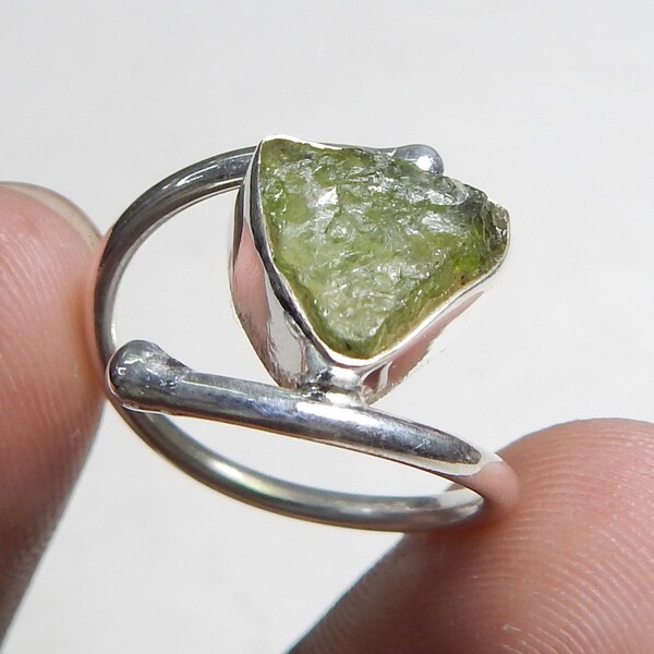 925 Sterling Silver Designer Light Weight Ring Natural Rough Green Tourmaline Silver Ring, Gift For Columbus Day Sale.