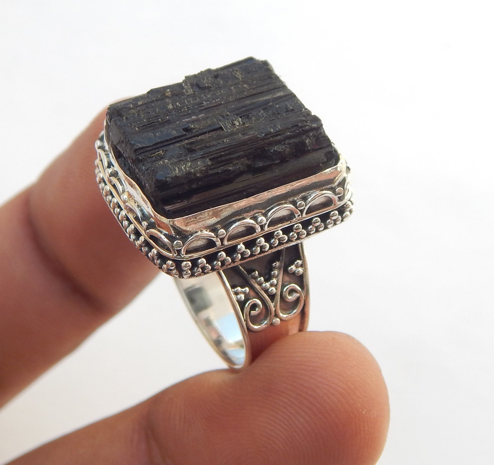 Natural Black Tourmaline Ring Rough Black Tourmaline Ring | Etsy