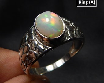 Ethiopian Opal Ring: Sterling Silver Band, Multi-Color Gemstone