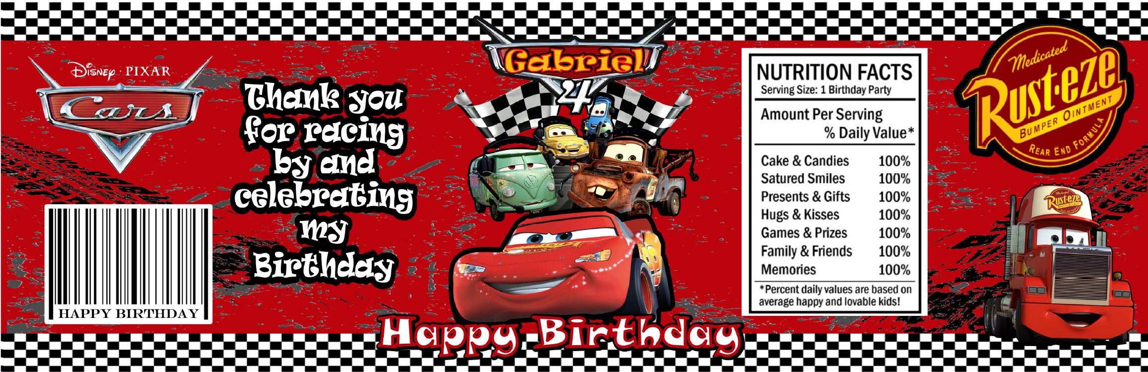 Cars Birthday Water Bottle Label: Personalized Party Favors (digital ...