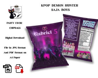 Kpop Demon Hunter Chip Bag, SAJA Boys Party Favor (Digital Download)