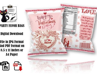 Printable Valentine's Day Chip Bag: Party Favor Loot (Digital Download)
