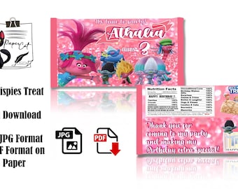 Trolls Rice Krispies Treat Label: Personalized Party Favors (Digital Download)