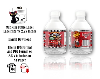 Cars Birthday Water Bottle Label: Personalized Party Favors (Digital Download)