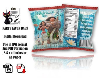 Printable Moana Chip Bag: Birthday Party Favor (Digital File Only)