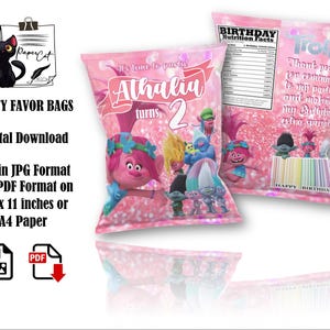 Printable Trolls Chip Bag: Birthday Party Favors (Digital Download)