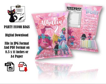 Printable Trolls Chip Bag: Birthday Party Favors (Digital Download)