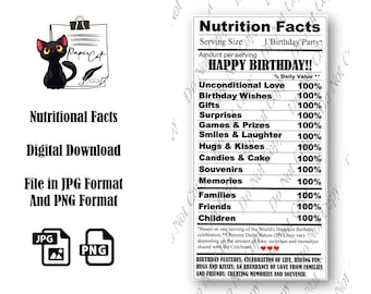 Instant Download Happy Birthday Nutrition Facts