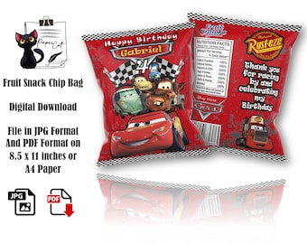 Cars Birthday Party Favor Chip Bag (Digital Download)