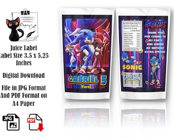 Sonic the Hedgehog Juice Label: Birthday Party Favors (Digital File)