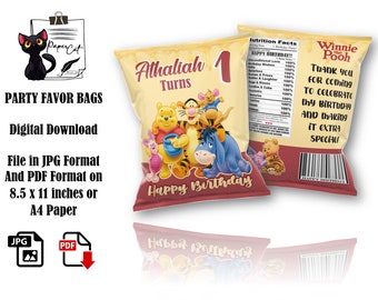 Winnie the Pooh Chip Bag: Birthday Party Favors (Digital Download)
