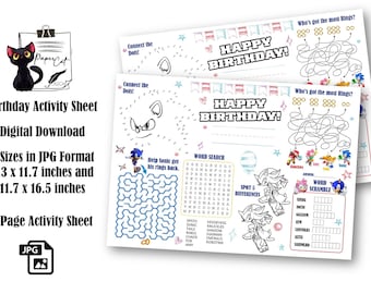 Sonic the Hedgehog Activity Printable Placemat, Party Activity Sheets, Digital Download