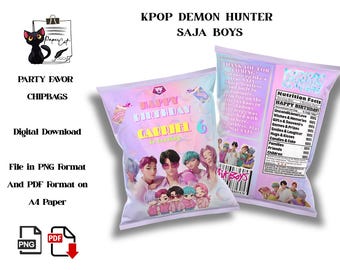 Kpop Demon Hunter Chip Bag, SAJA Boys Party Favor (Digital Download)
