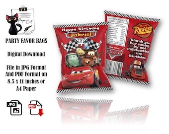 Printable Cars Chip Bags: Lightning McQueen Birthday Party Favors (Digital Download)
