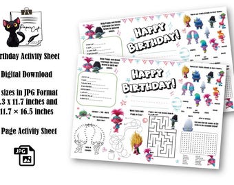 Trolls Party Placemat & Activity Sheet