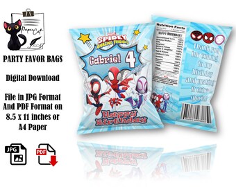 Spidey and Friends Chip Bag: Birthday Party Favors (Digital Download)