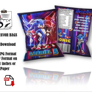 Sonic the Hedgehog Chip Bag, Sonic the Hedgehog Birthday Theme and Sonic the Hedgehog Party Favors