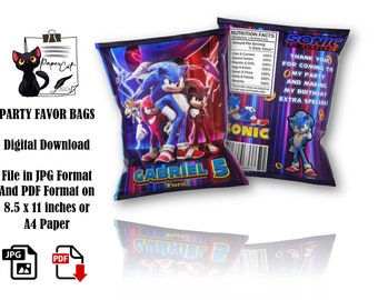 Sonic the Hedgehog Chip Bag: Birthday Party Favors (Digital Download)