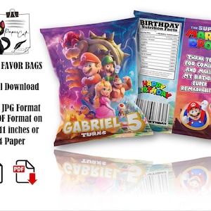 Super Mario Bros Chip Bag und Super Mario Bros Gastgeschenke zum selbst ausdrucken