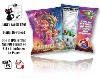 Super Mario Bros Chip Bag: Party Favors (Digital Download)