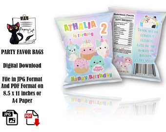 Squishmallows Birthday Chip Bag: Party Favors (Digital Download)