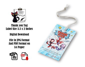 Spidey and Friends Thank You Tag: Birthday Party Favors (Digital File)