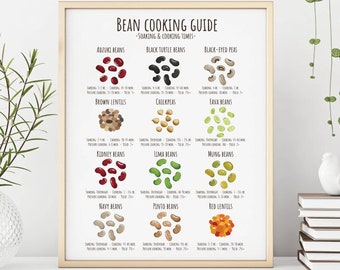 Bean cooking guide - Soaking and cooking times - Infographic poster - Vegan protein sources - Digital download
