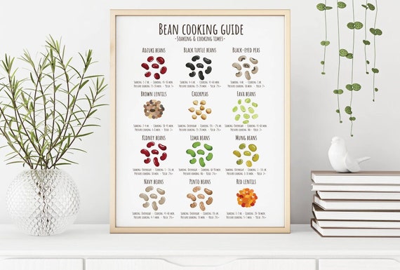 Bean cooking guide - Soaking and cooking times - Infographic poster - Vegan protein sources - Digital download