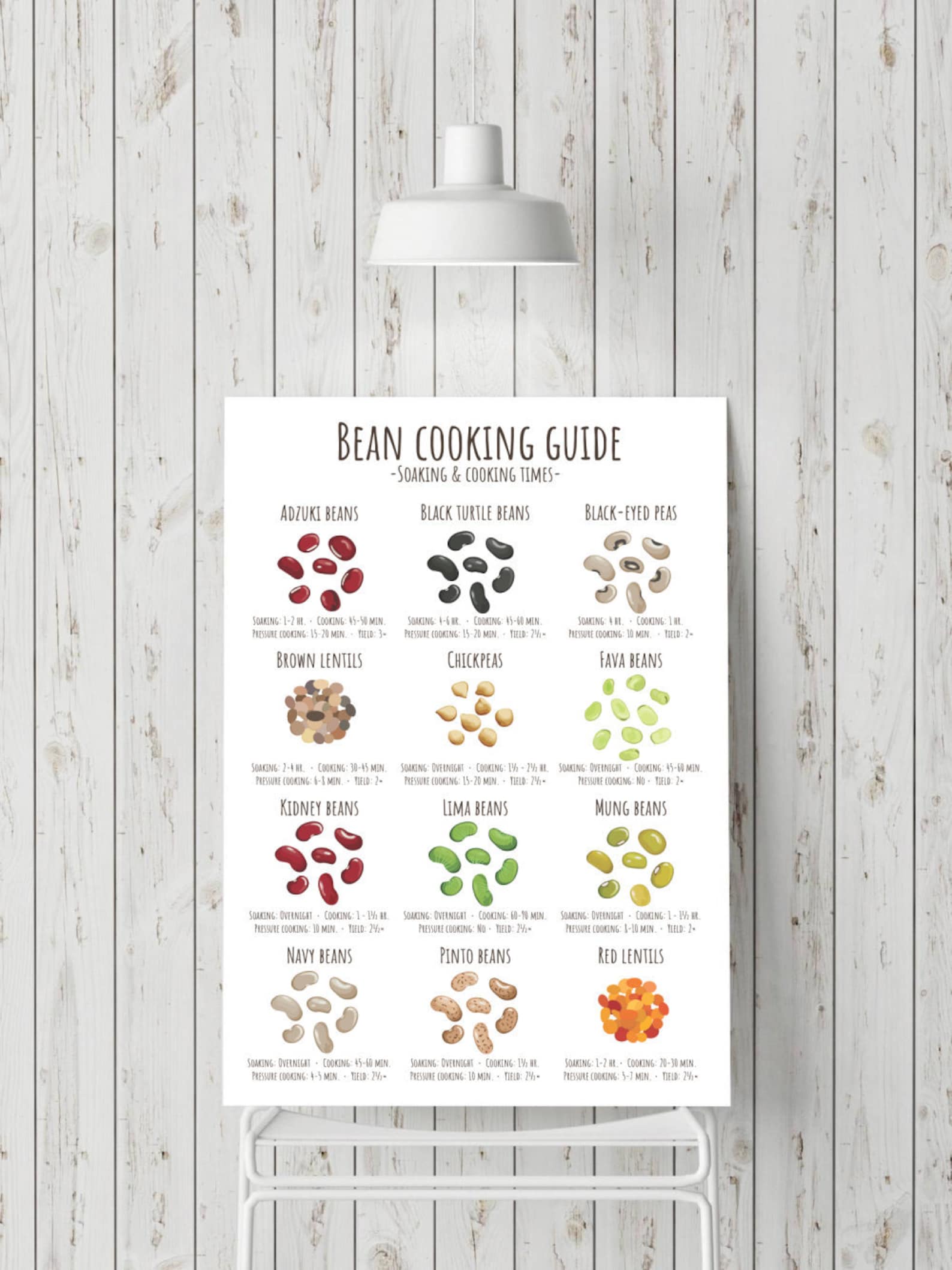Bean cooking guide Soaking and cooking times Infographic Etsy