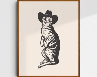 Cowboy Cat Giclée Art Print, Western Wall Art, UNFRAMED