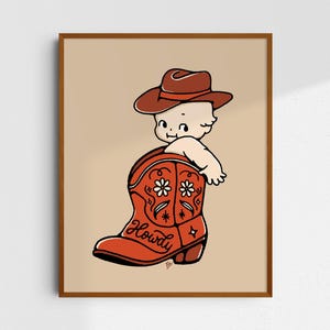 Cute Cowboy Kewpie Giclée Fine Art Print, Western Art Print, Vintage Art, Howdy Kewpie Print, Retro Wall Art Print, UNFRAMED