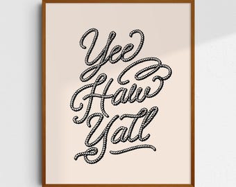 Yee Haw Y'All Giclée Fine Art Print, Western Cowgirl Print, Vintage Cowgirl Art, Western Wall Art, Retro Art Print, UNFRAMED