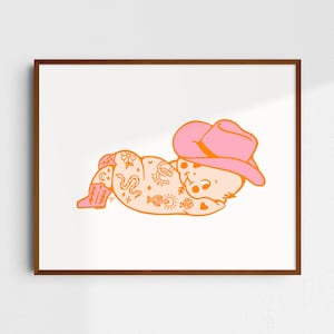 Cute Cowboy Kewpie Giclée Fine Art Print, Western Art Print, Vintage Art, Tattooed  Kewpie Print, Retro Wall Art Print, UNFRAMED