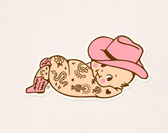 Pegatina de vinilo de Cowboy Kewpie: 3,5 x 6,6 cm, estilo western
