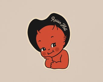 Raisin Hell Kewpie Vinyl Sticker 2.3" x 3", Western Art, Cowboy Art, Wild West, Raise Hell Kid, Kewpie Sticker