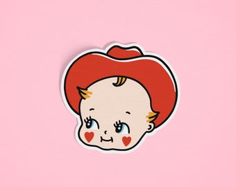 Pegatina de vinilo de Kewpie de vaquero (6 x 5,8 cm)