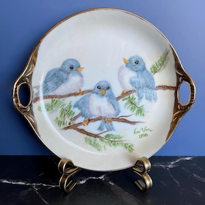 Hand-Painted Porcelain Blue Bird Plate: Signed Vintage Decor