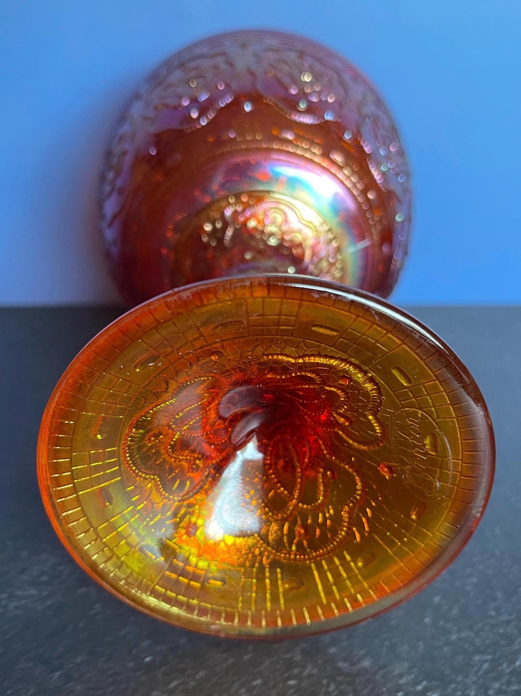 MINT Fenton Persian Medallion Red Carnival Glass Chalice – 6-1/2